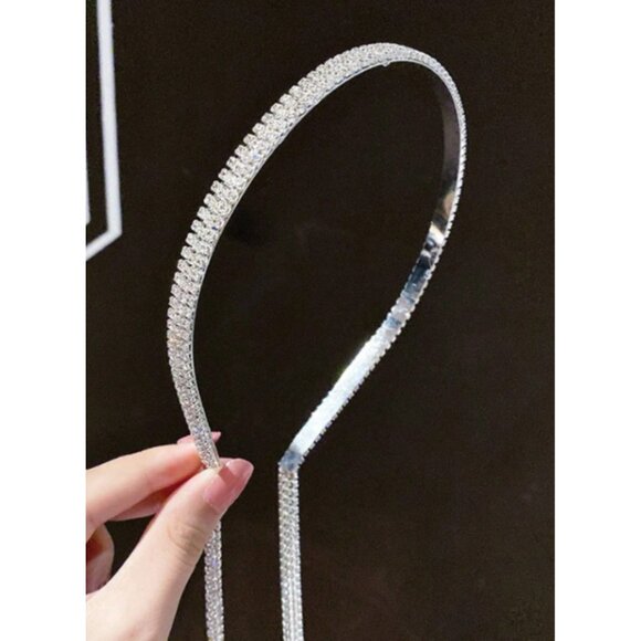 Rhinestone Geometric Chain Tassel Headband & Hair Claw Clip Elegant Crystal - Picture 4 of 6